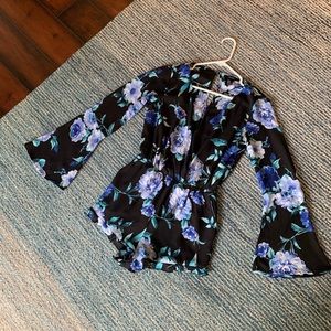Black with blue floral bell sleeve romper Size M